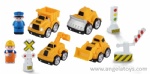 3 pcs Cartoon Trucks with Doll and Road Sign